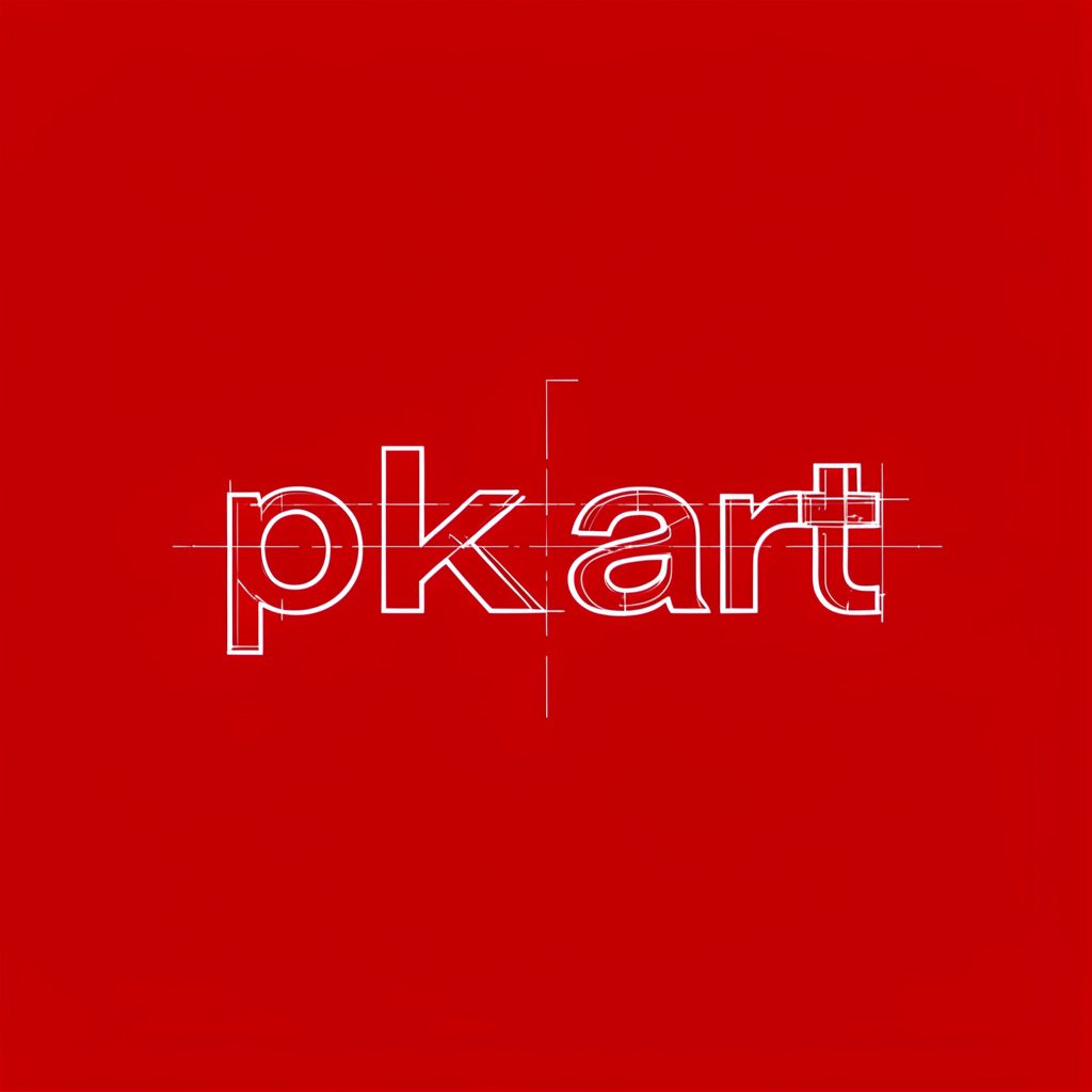 Pckart logo mark on a dark background, bold red and white geometric lettering